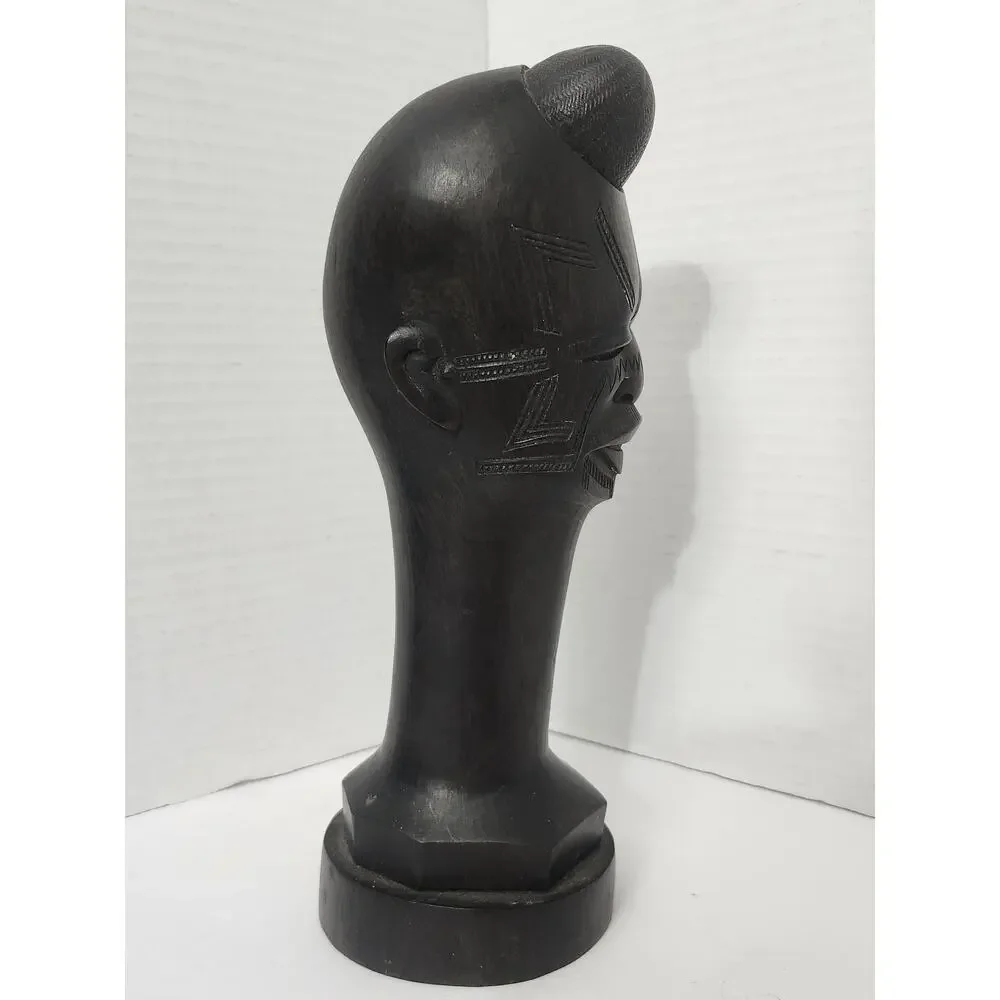 African Makonde Hand Carved Ebony Wood Head Bust Sculpture